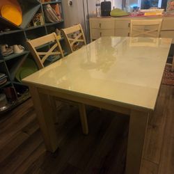 Wood Dining Room Set, Glass Top And Six Matching Chairs 