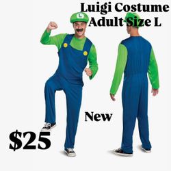 Adult Luigi Costume, Official Nintendo Super Mario Bros Luigi Adult Costume With Hat size Large