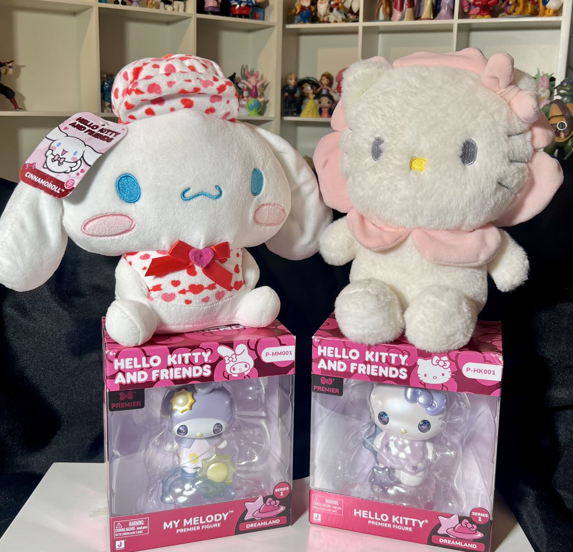Sanrio Bundle – Cinnamoroll Plush, Hello Kitty Plush + 2 Premier Figures 