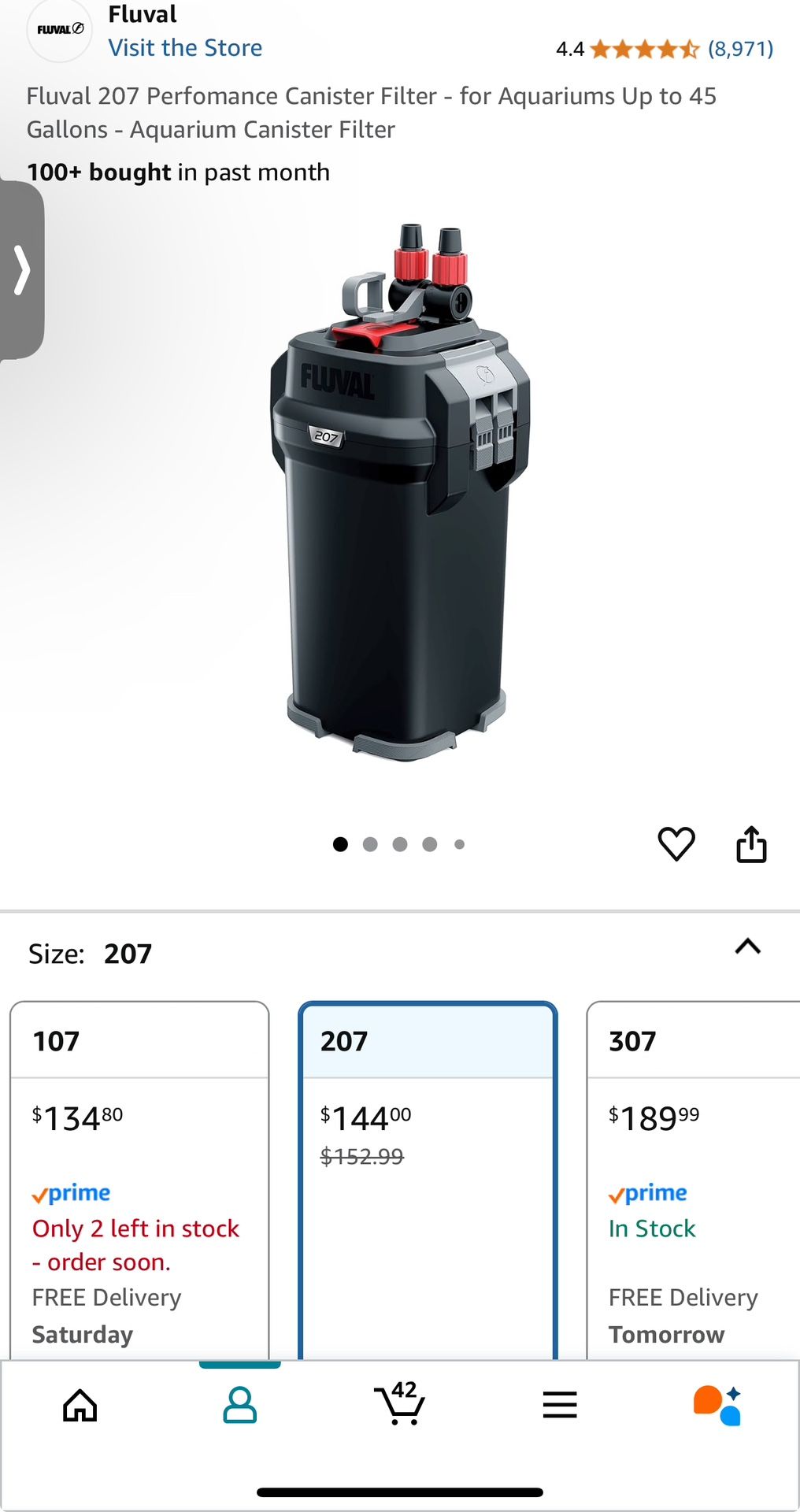 Fluval 207 Perfomance Canister Filter - for Aquariums Up to 45 Gallons - Aquarium Canister Filter