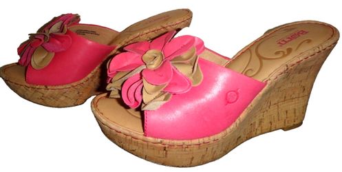Børn Pink Leather Floral Wedge Sandals - Women's Size 8