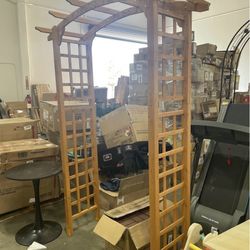 Assembled new Outsunny 90in Wood Garden Arbor Arch with Trellis Wall for Climbing & Hanging Plants,