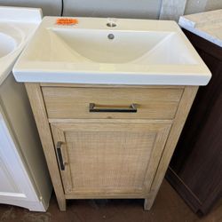 SUDIO Cove 20 in. W Bath Vanity in Coastal Sand with Ceramic Vanity Top in White with White Sink