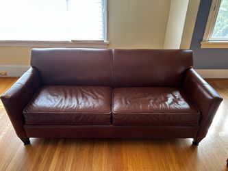 Crate & Barrel brown leather couch