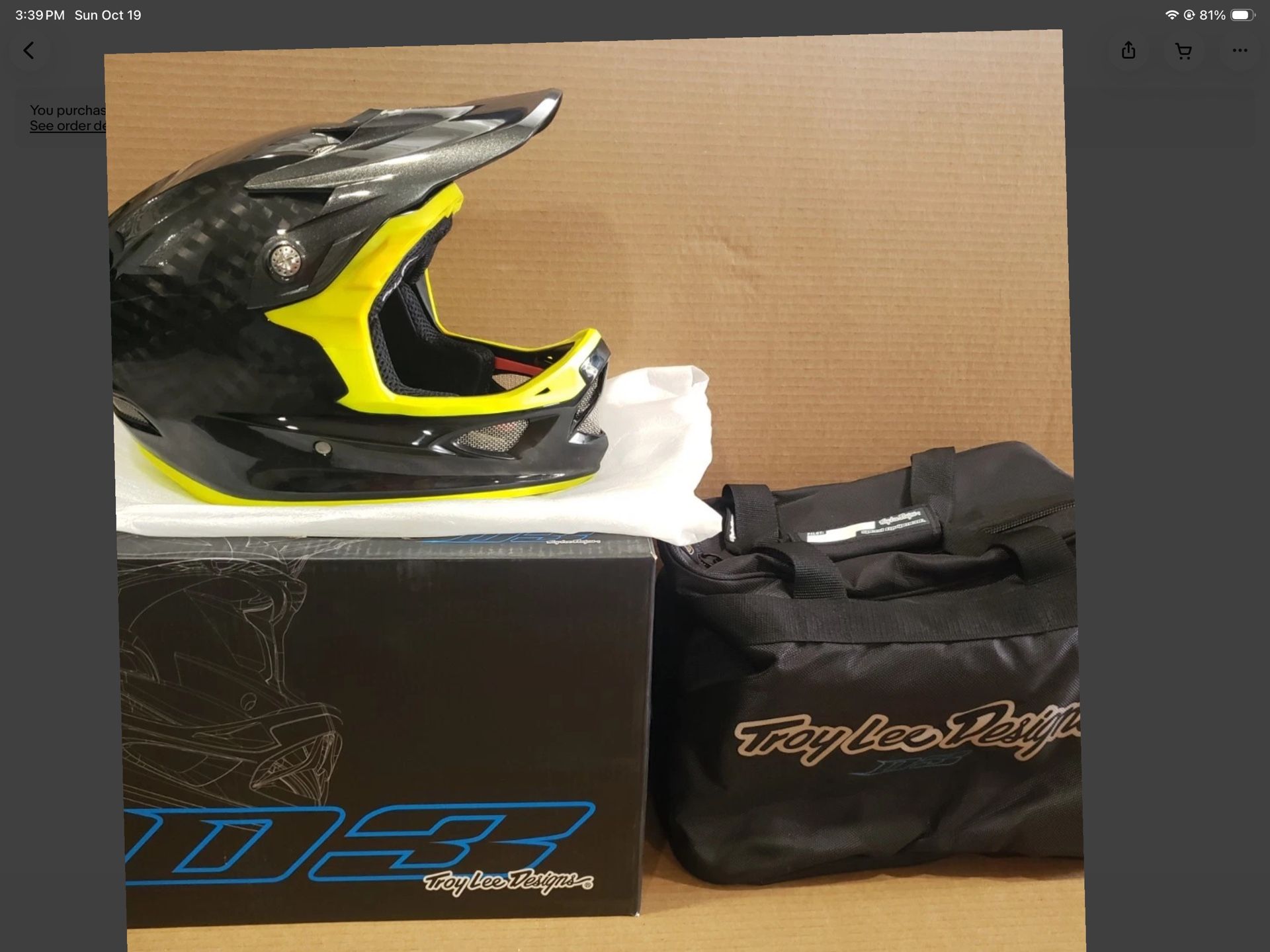 Carbon Troy Lee Designs -TLD D3- MTB -bmx  Bike Downhill  Helmet With Yellow Trim Large