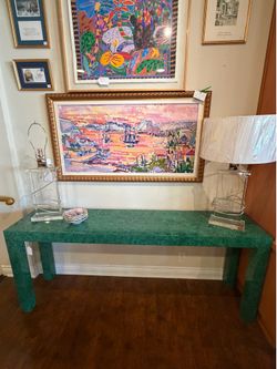 Marbled Green Lacquered Console Table