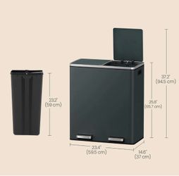SONGMICS 2 x 8 Gallon Trash Can w/ 2 Compartments Garbage Can w/ Pedal - Greenish Gray