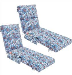 Outdoor Chaise Lounge Cushions Blue Floral Set of 2