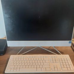 HP Desktop Monitor, Wireless Keyboard, And Printer
