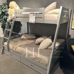 Grey 2-drawer Wood Twin Bunk Bed Grey 