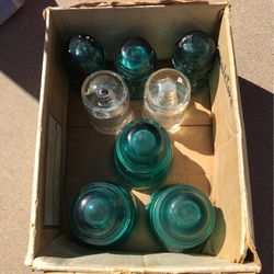 Box of 8 Antique Glass Insulators