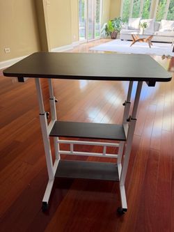 Rolling Standing Desk with Adjustable Height and 2 Storage Shelves
