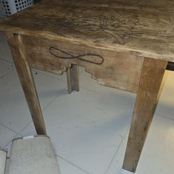 Handmade Folk Art Table – “Angel Baby” Pyrography with Infinity & INRI Designs