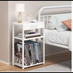 Brand New White 3-Tier Charging Side Table – Multi-Use Storage Stand (Still in Box)