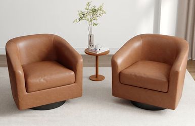 Faux Leather Swivel Barrel Chairs