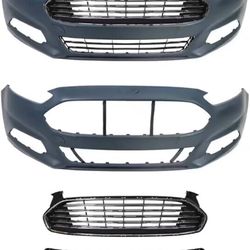 Front Bumper Cover and Front Upper Lower Grille For 2013-2016 Fusion