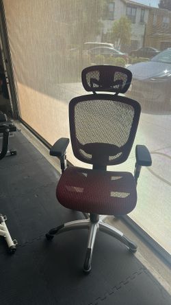 Ergonomic Mesh Office Chair with Adjustable Headrest & Armrests – Maroon/Black