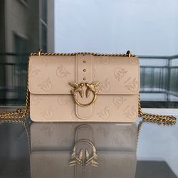 Pinko Embossed Chain Print Shoulder Bag Pink
