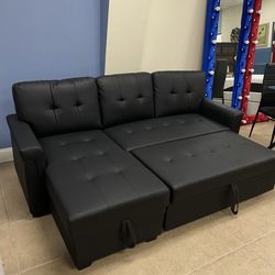 New Black Sectional Sofa Couch Sleeper Reversible Side 