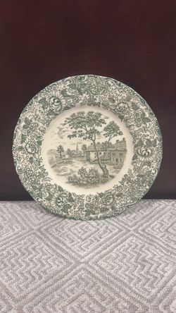 Green Transferware Ceramic Decorative Plate
