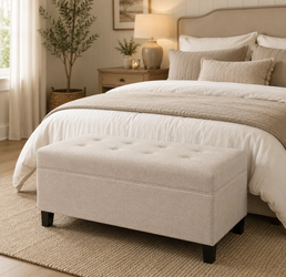 Linen Storage Bench Ottoman with Hidden Compartment
