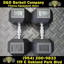 70lb Rubber Hex Dumbbells PAIR Weights