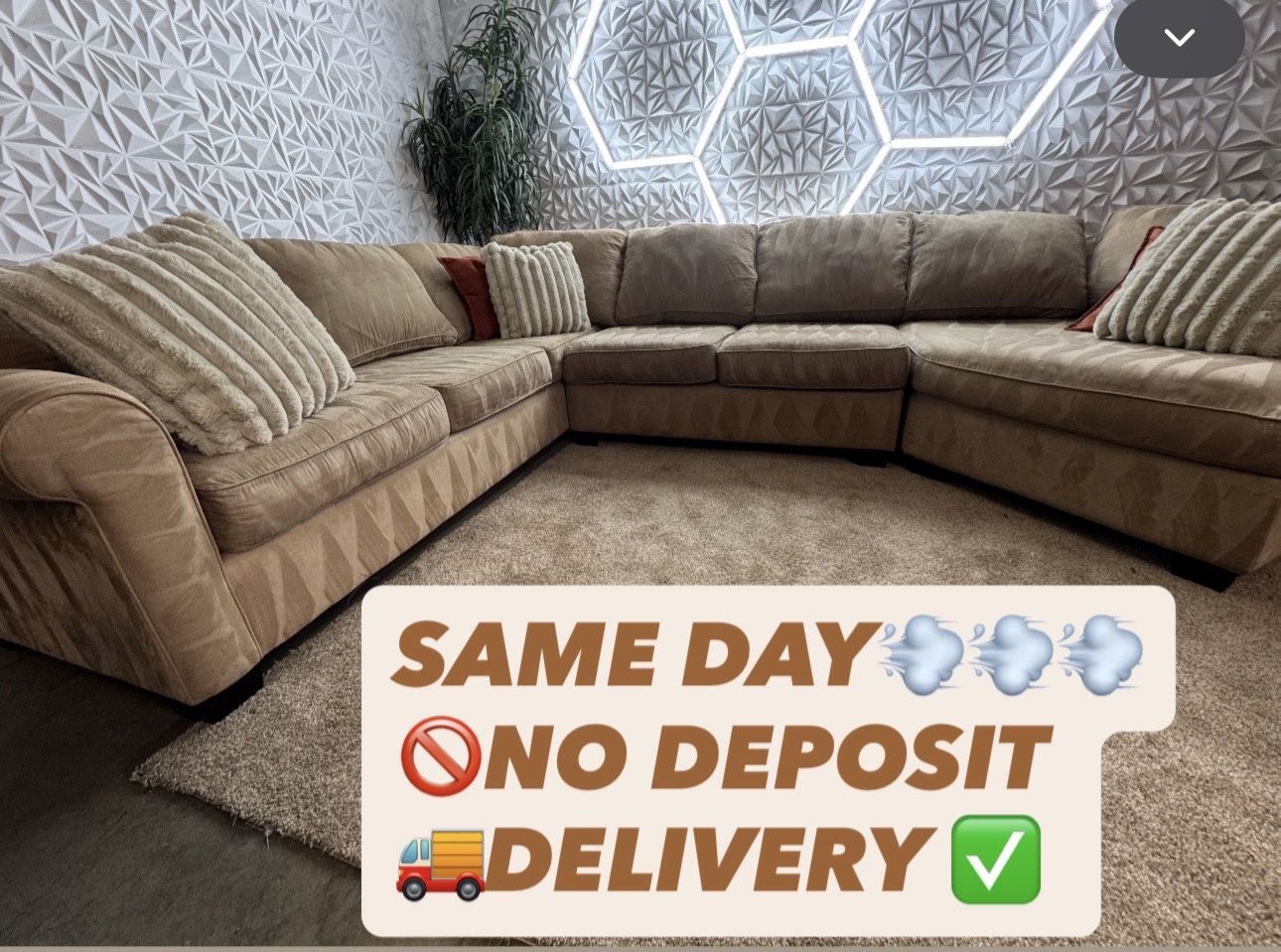 Art Van Tan/beige/ Brown Sectional Couch W Cuddler