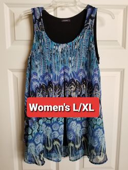 Women's L/XL Flowy Tank w/Breezy Blue Overlay Top