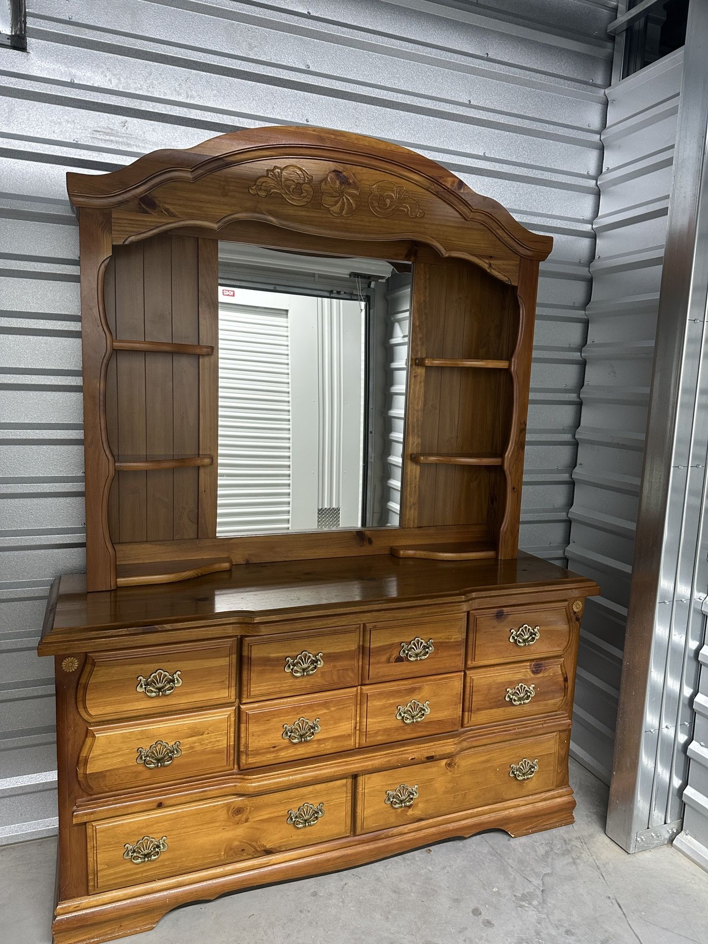 Basset Solid Wooden Dresser 8 Draw With Mirror6 Shelves Very Strong And Excellent Condition