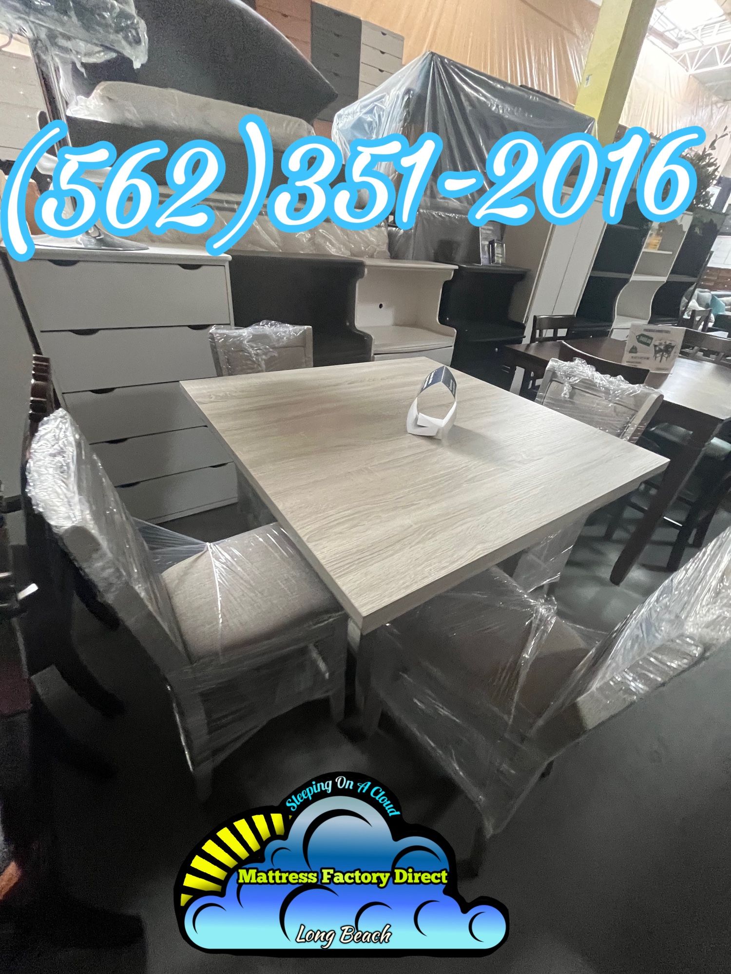 Squared Grey Wood Tall Dining Table Complete Set With Four Chairs