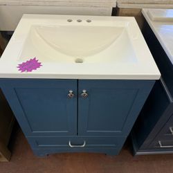 Small Blue 24" Single Sink Bathroom Vanity With Acrylic Top