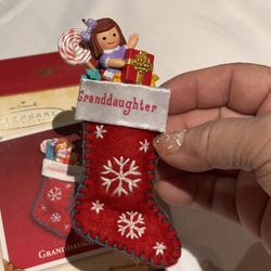 NIB Hallmark Keepsake Granddaughter Red Stocking Ornament 2005- Red and White