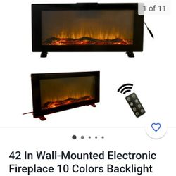 42 In Wall-Mounted Electronic Fireplace 10 Colors Backlight CSA Certification US