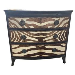 Maitland Smith Zebra Hide Bow Front Dresser Chest of Drawers With Leather Top