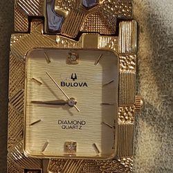 Vintage 1980s–1990s Bulova “Gold Nugget” Diamond Quartz Watch