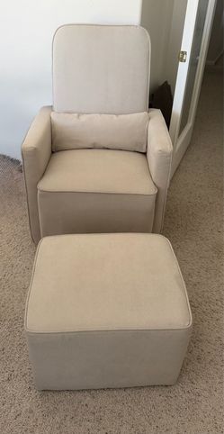 DaVinci Olive Upholstered Swivel Glider with Ottoman in Cream