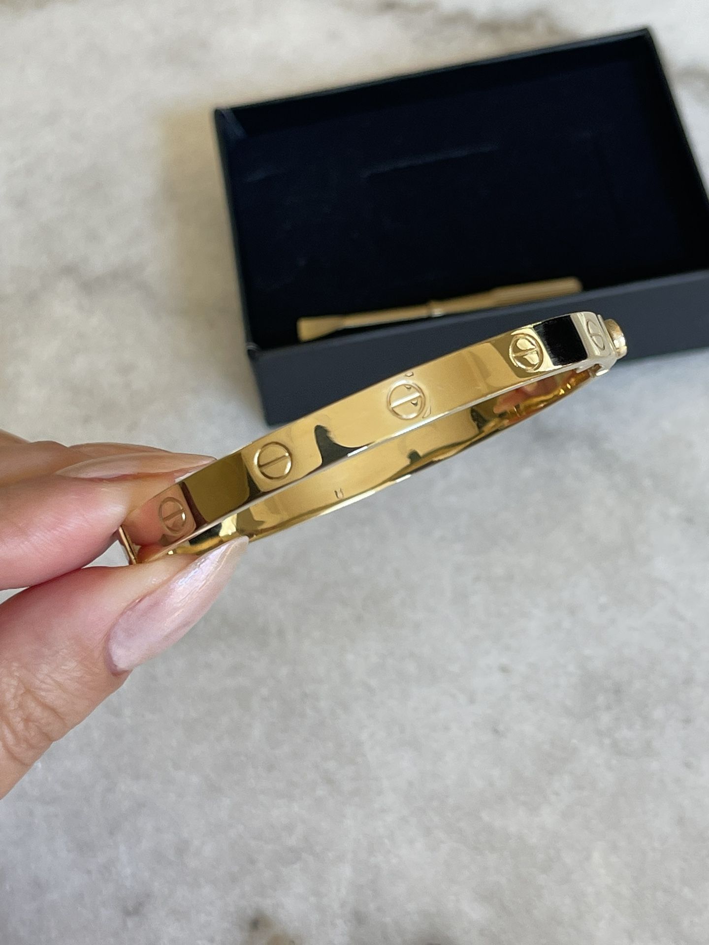 14k Solid Yellow Gold Love Cuff Screw Bangle Bracelet