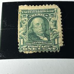 Series 1902 BENJAMIN FRANKLIN 1 Cent Green Stamp EXTREMELY RARE off cut 