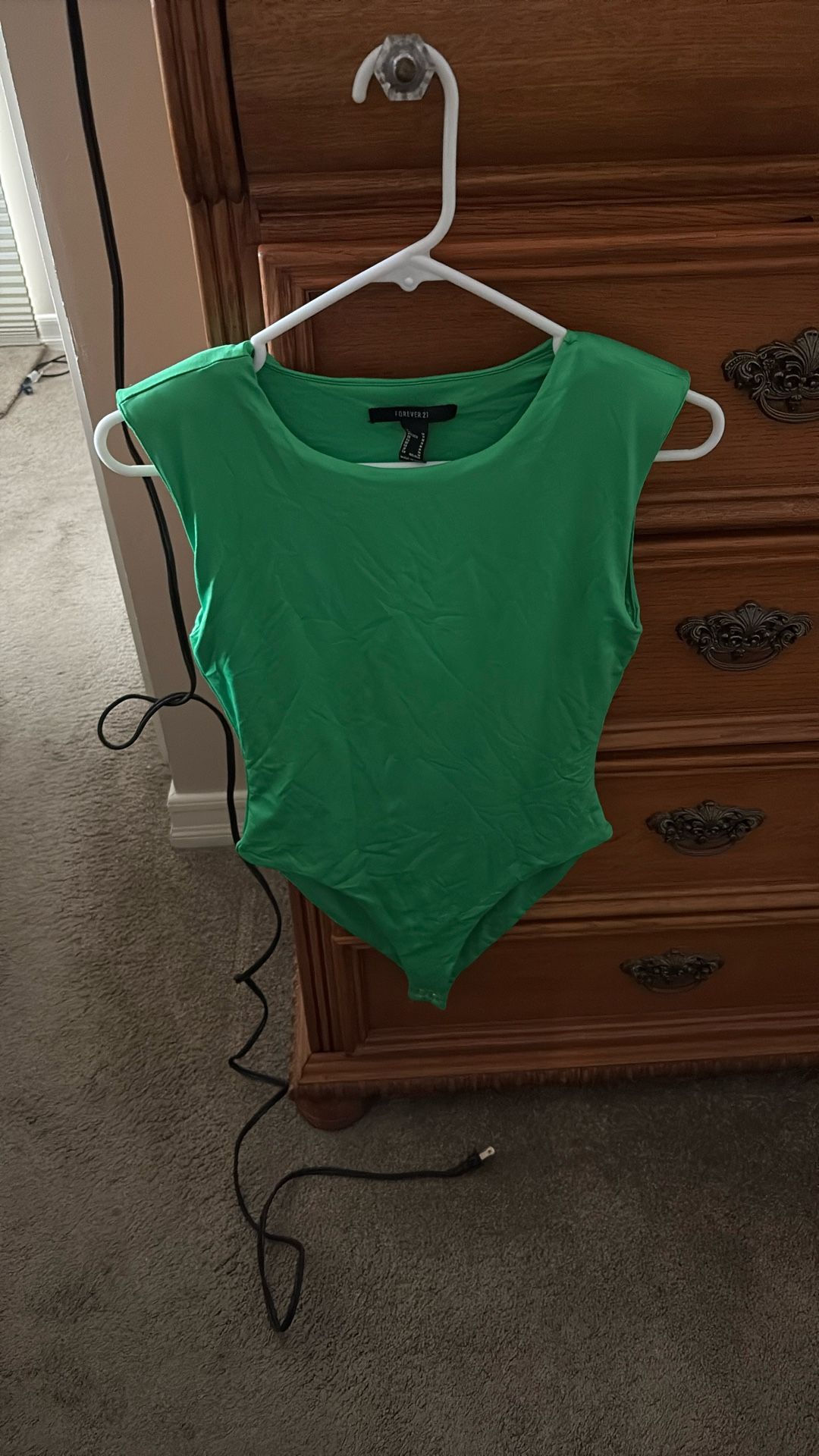 Green Padded Shoulder Short Sleeve Body Suit