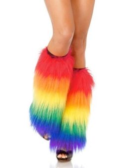 sexy rainbow fuzzy / furry leg warmers will make you feel bright and shiny on any day and/or especially during the pride parade!