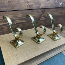 Set of 3 Vintage Solid Brass Hooks
