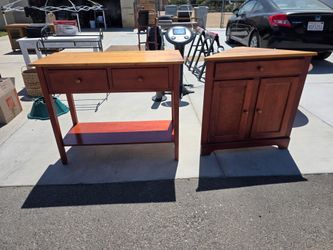 Wood Desk and Corner Cabinet Set