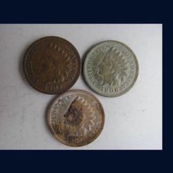 Set of 3 Different VF Grade Indian Head Cents -- DECENT GRADE COINS!