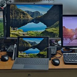 3 Computers. Fresh Windows 10. 2 Desktop 1 Surface Pro Laptop+ Monitors, Keyboards And Mouse