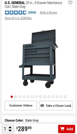 U.S. General 30” 5-Drawer Mechanics Cart in Slate Gray.