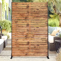 Indoor Outdoor Natural Wood Color Galvanized Metal Privacy Screen - New In Box
