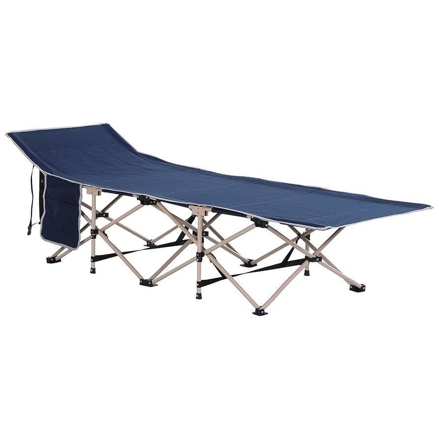 Folding Camping Cot for Adults with Carry Bag, Side Pocket, Outdoor Portable Sleeping Bed for Travel, Camp, Vacation, 330 lbs. Capacity, Blue