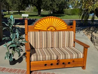 🪵 Stunning 60" Hand-Carved Southwest Sunburst Bench / Loveseat 🪵