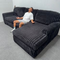 Oversized Midnight Black ⚫️ 2-Pc Sectional Sofa with Chaise - Plush Corduroy - Half Priced