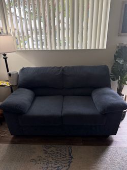 Dark Blue Fabric Loveseat Sofa